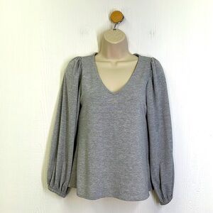 1.State - Gray V Neck Lightweight Long Sleeve Ballon Like Sleeve Sweater Size XS
